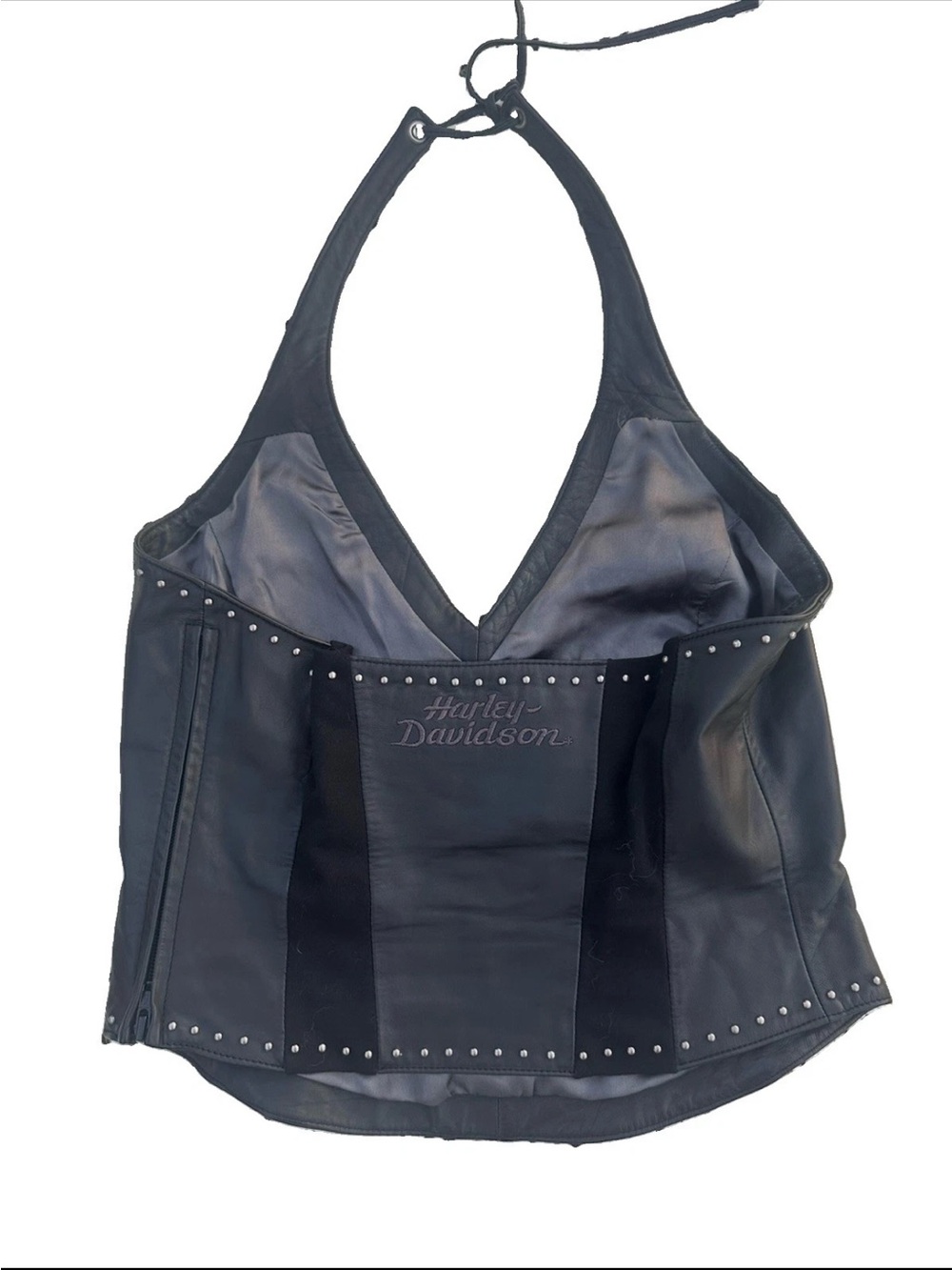 Harley-Davidson Black Studded Leather Halter Top - Picture 2 of 5